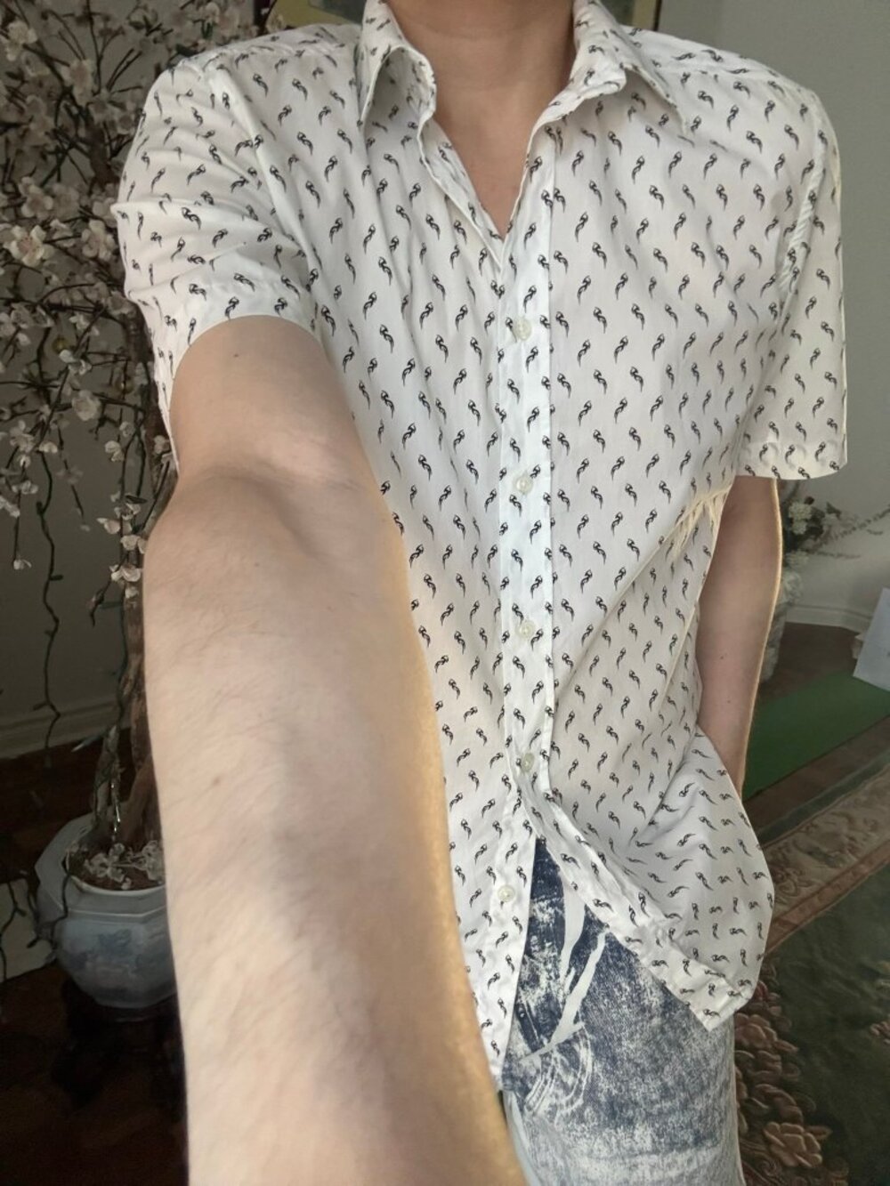 DIESEL Tribal Flame Print Short Sleeve Button Down Shirt Small